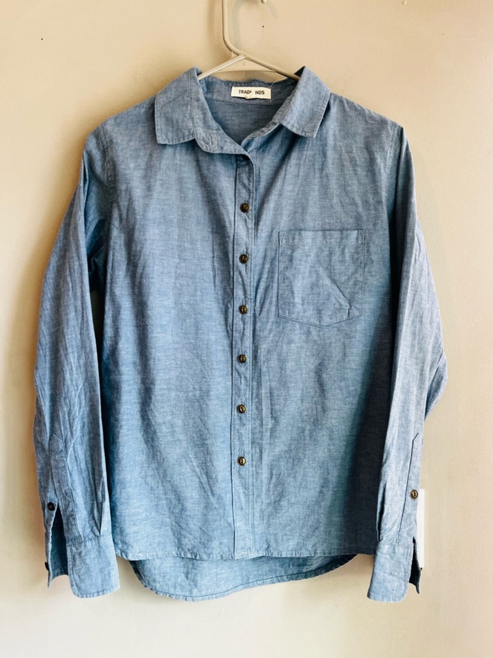 Tradlands Light Blue Casual Button-Down Shirt XS Cotton Linen Blend